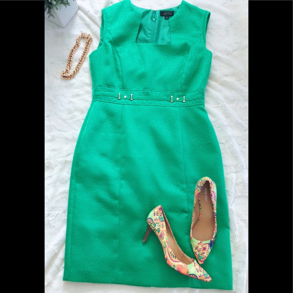 TAHARI Spring Emerald Cap Sleeved Dress Anchorwoman Style-8